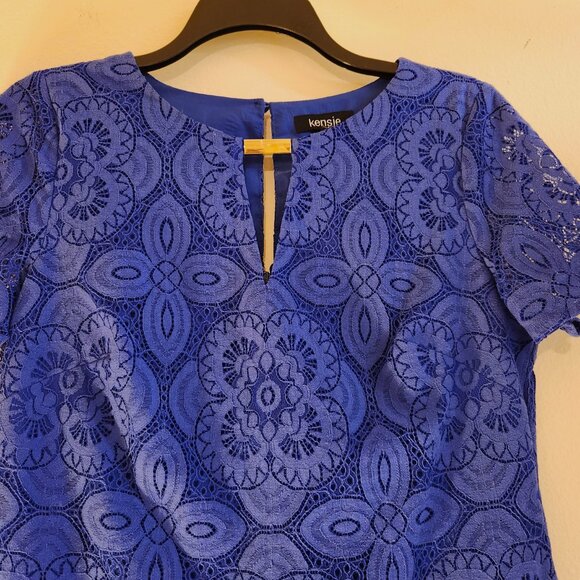 kensie, Cornflower Blue Keyhole SS Lined Lace Dress Size 6 NWOT - Picture 4 of 14
